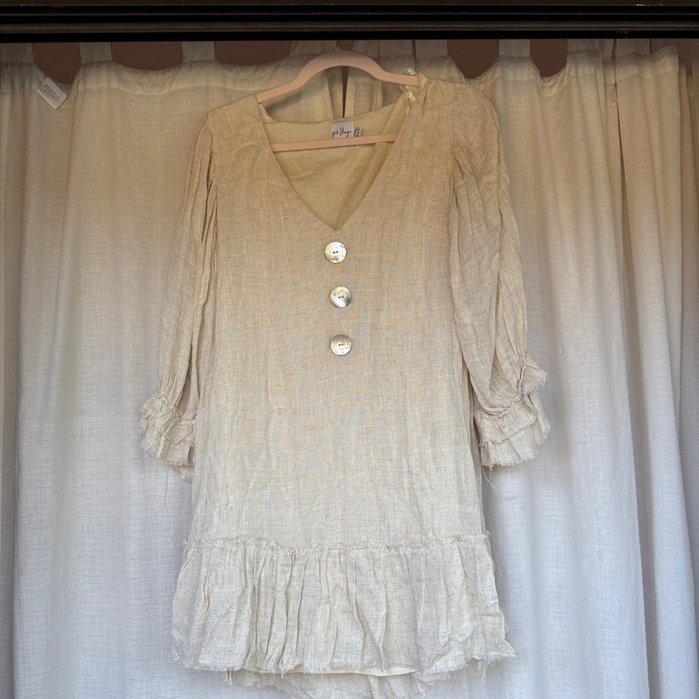 Cream V-Neck Buttoned Dress PRINCESS POLLY